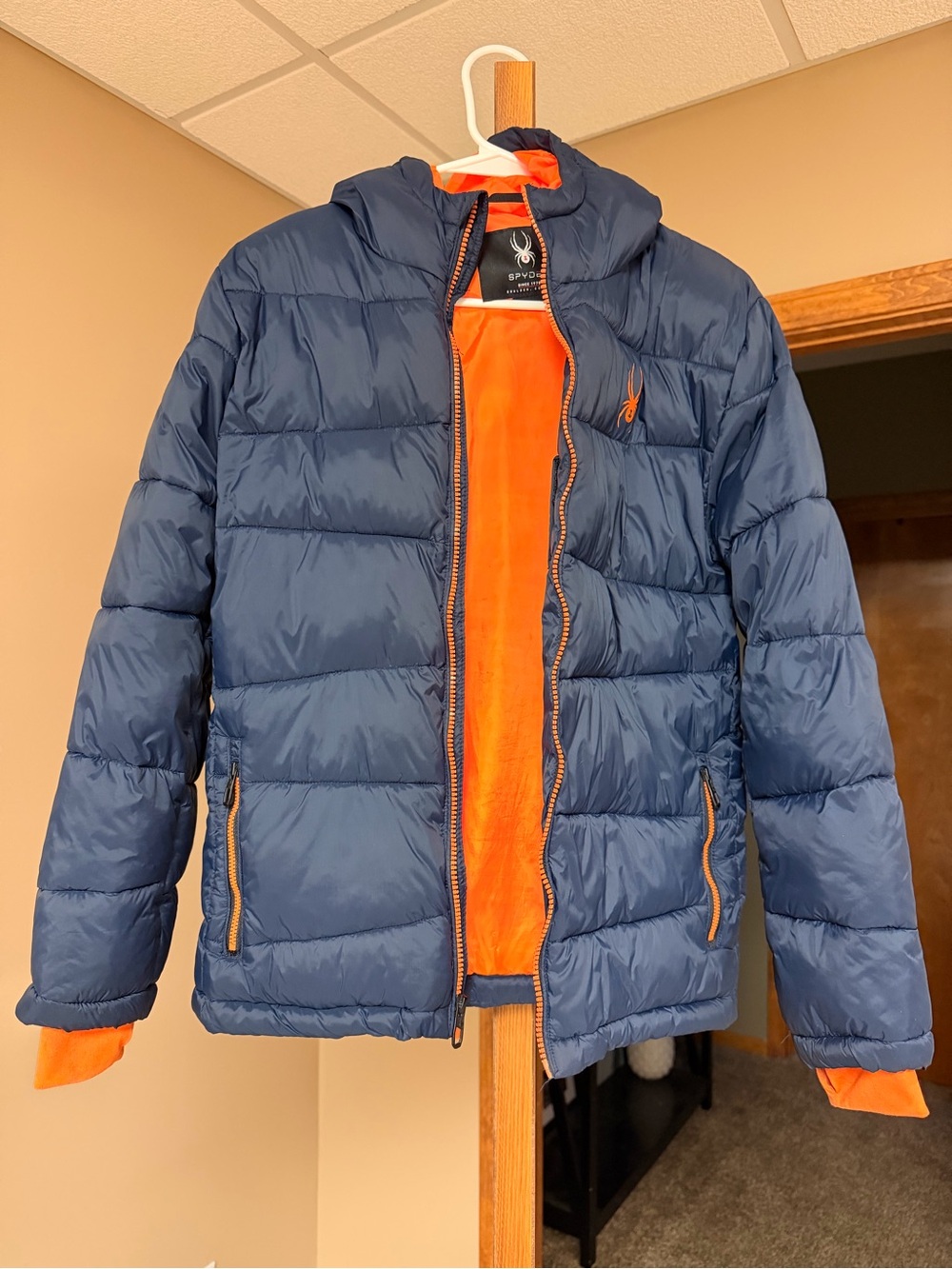 Spyder Navy Blue Puffer Jacket with Orange Interior